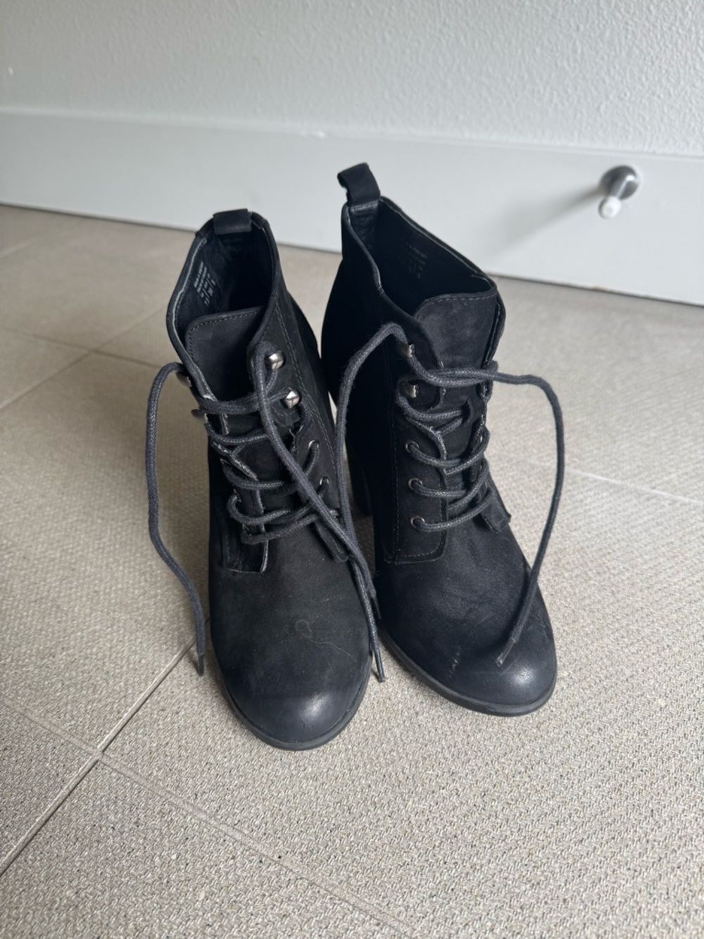 Aldo Black Lace-Up Ankle Boots with Heel